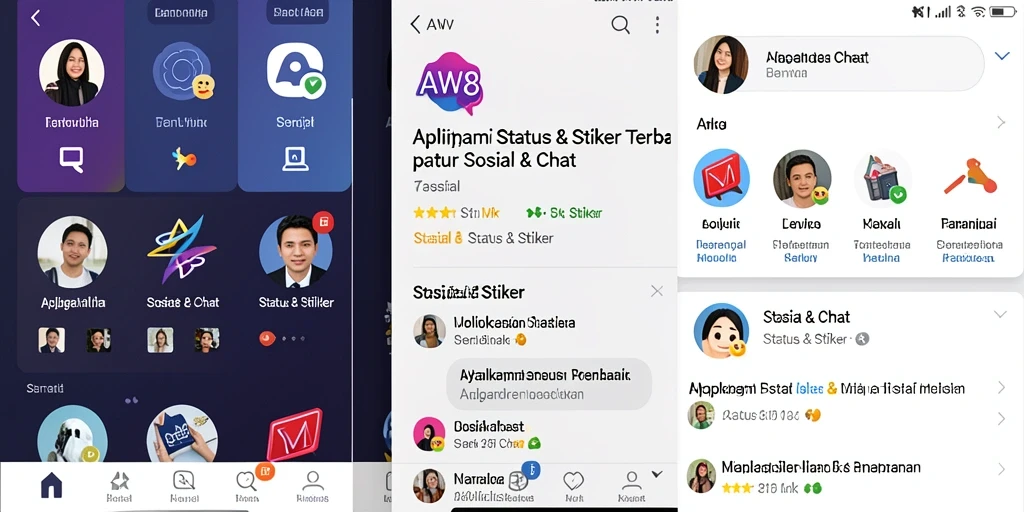 Tampilan antarmuka AW8 yang menarik dengan berbagai pilihan stiker.