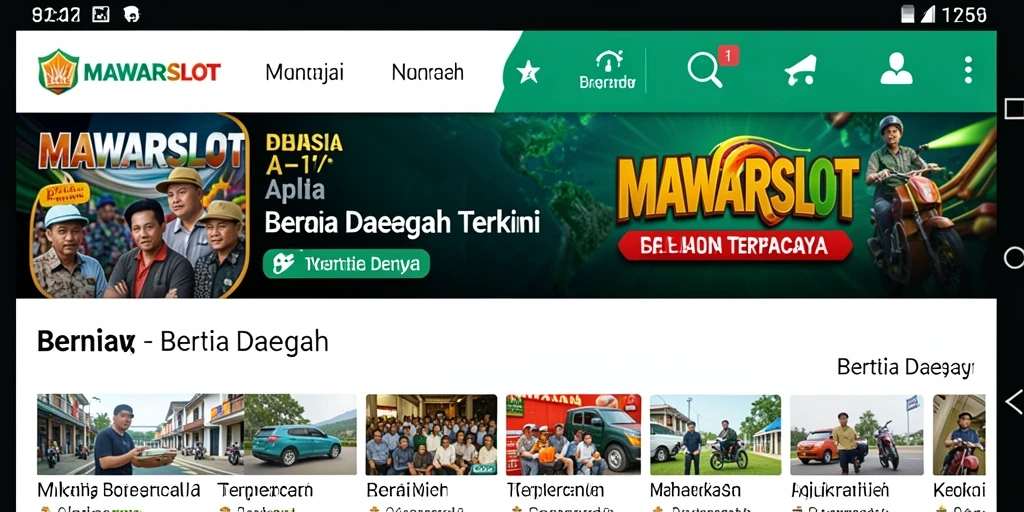 Antarmuka MAWARSLOT menampilkan berita daerah terbaru.
