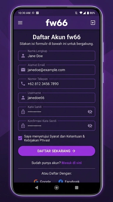 Cara Mudah Membuat Akun Baru fw66 untuk Android